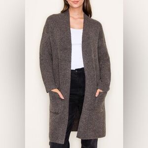 Cozy Women's Long Open-Front Cardigan Sweater - Dark Taupe